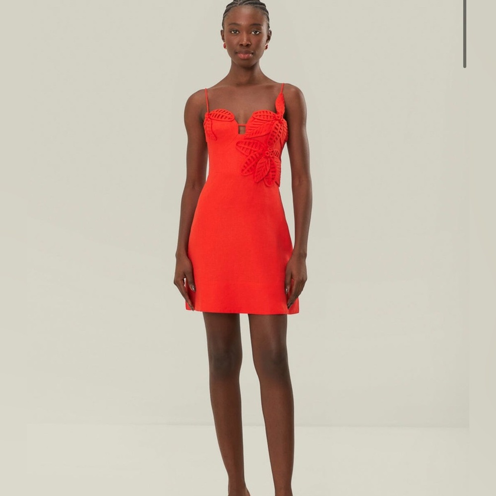 NWT FARMRIO Red 3d Flower Bodice Mini Dress Size XL.